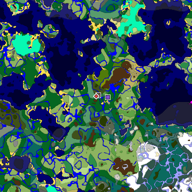 Predicted biome map of Java 1.19.2 seed 233907669367563294 around estimated spawn
