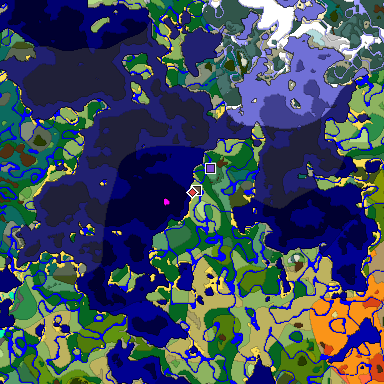 Predicted biome map of Java 1.19.2 seed 8064048867282833702 around estimated spawn