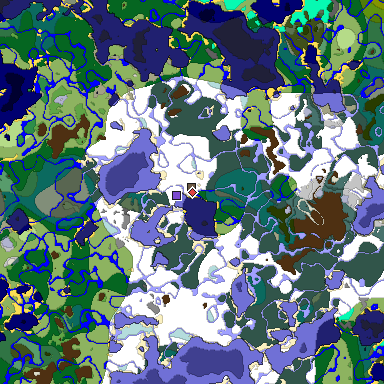 Predicted biome map of Java 1.19.2 seed 2673266104659506278 around estimated spawn