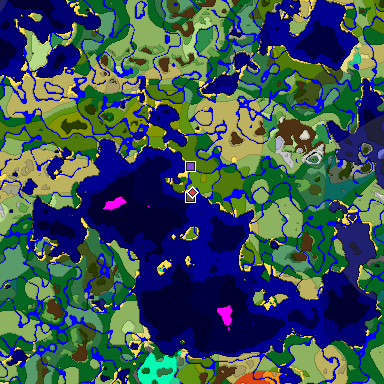 Predicted biome map of Java 1.19.2 seed -1060618858803711501 around estimated spawn