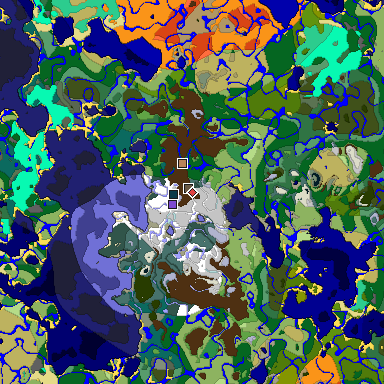 Predicted biome map of Java 1.19.2 seed 8615481529558576428 around estimated spawn