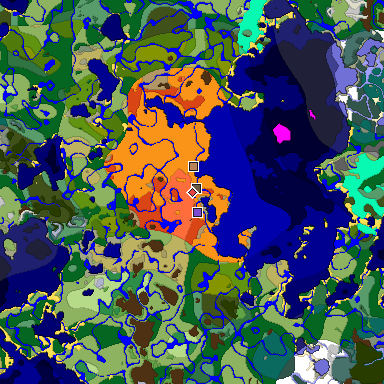 Predicted biome map of Java 1.19.2 seed -5718371449328685755 around estimated spawn