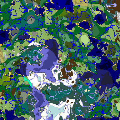 Predicted biome map of Java 1.19.2 seed 583797154504929843 around estimated spawn