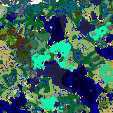 Predicted biome map of Java 1.19.2 seed 978972973269553994 around estimated spawn