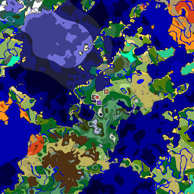 Predicted biome map of Java 1.19.2 seed -2509124756585531932 around estimated spawn