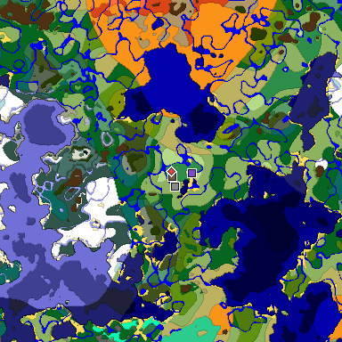 Predicted biome map of Java 1.19.2 seed -4446858748777317419 around estimated spawn