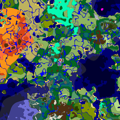 Predicted biome map of Java 1.19.2 seed 3241342137749751610 around estimated spawn