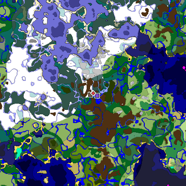 Predicted biome map of Java 1.19.2 seed 3069896605851277039 around estimated spawn