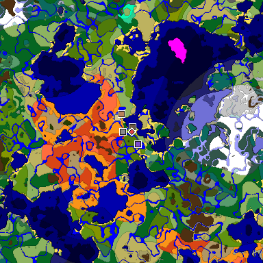 Predicted biome map of Java 1.19.2 seed -2300867907901391476 around estimated spawn