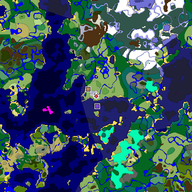 Predicted biome map of Java 1.19.2 seed -7605100371082414288 around estimated spawn