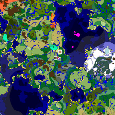 Predicted biome map of Java 1.19.2 seed 4424802252417514454 around estimated spawn