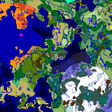 Predicted biome map of Java 1.19.2 seed -2169885673100769224 around estimated spawn