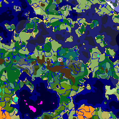 Predicted biome map of Java 1.19.2 seed 1990754430761792861 around estimated spawn