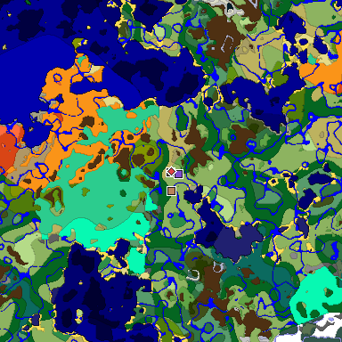 Predicted biome map of Java 1.19.2 seed 7959089610843630094 around estimated spawn