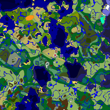 Predicted biome map of Java 1.19.2 seed -5788785424778682678 around estimated spawn