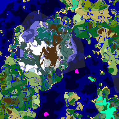 Predicted biome map of Java 1.19.2 seed 5320214506725829915 around estimated spawn