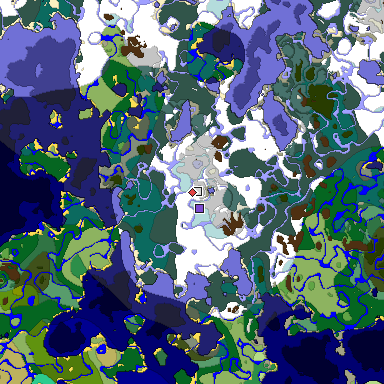 Predicted biome map of Java 1.19.2 seed -8937795754616082643 around estimated spawn