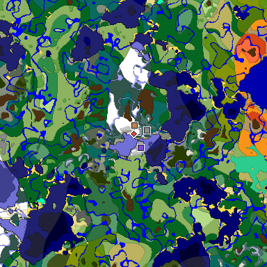 Predicted biome map of Java 1.19.2 seed -242658353309498927 around estimated spawn