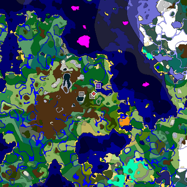 Predicted biome map of Java 1.19.2 seed -503114353994136196 around estimated spawn