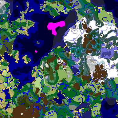 Predicted biome map of Java 1.19.2 seed -585910907315820499 around estimated spawn