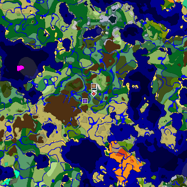 Predicted biome map of Java 1.19.2 seed -7589934759136531499 around estimated spawn