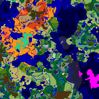 Predicted biome map of Java 1.19.2 seed -2134761104006299346 around estimated spawn