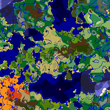 Predicted biome map of Java 1.19.2 seed -8502268698033987743 around estimated spawn