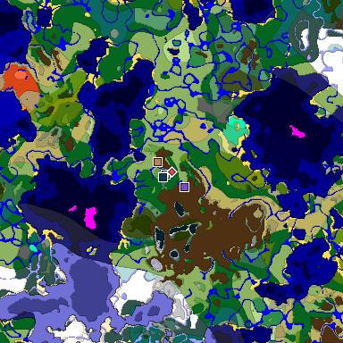Predicted biome map of Java 1.19.2 seed 6362042320505610124 around estimated spawn