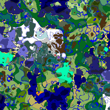 Predicted biome map of Java 1.19.2 seed 7854699735005140876 around estimated spawn