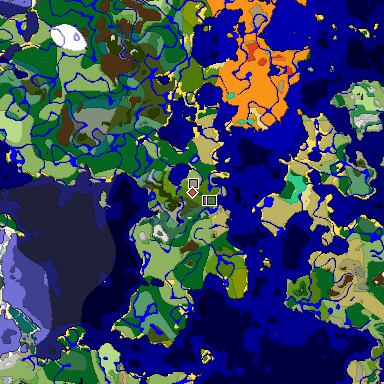 Predicted biome map of Java 1.19.2 seed 3488946026351859977 around estimated spawn