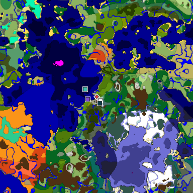 Predicted biome map of Java 1.19.2 seed -3332619828012170916 around estimated spawn