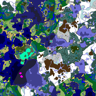 Predicted biome map of Java 1.19.2 seed 1929011785222232794 around estimated spawn