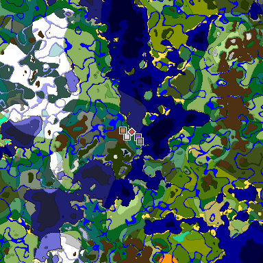 Predicted biome map of Java 1.19.2 seed -2316767819288551867 around estimated spawn