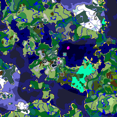 Predicted biome map of Java 1.19.2 seed -7709245744058680445 around estimated spawn