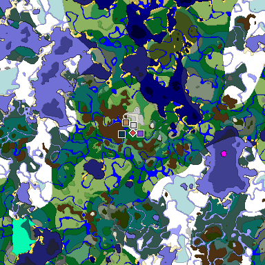 Predicted biome map of Java 1.19.2 seed 368515153251895551 around estimated spawn