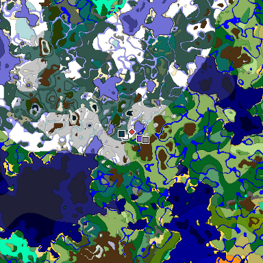 Predicted biome map of Java 1.19.2 seed 8496170037177961168 around estimated spawn