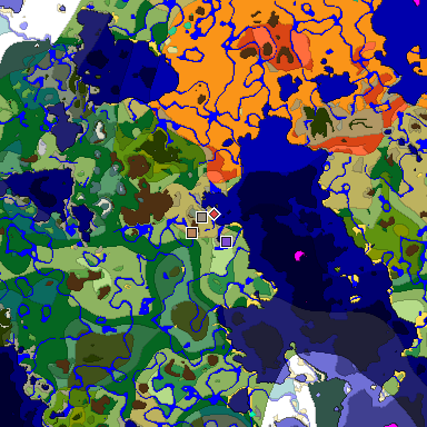 Predicted biome map of Java 1.19.2 seed -5241560856543402190 around estimated spawn