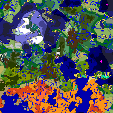 Predicted biome map of Java 1.19.2 seed 5360474423556083719 around estimated spawn