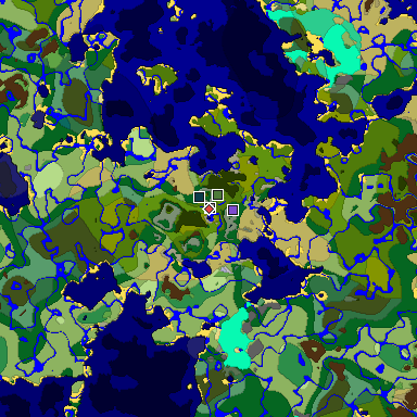 Predicted biome map of Java 1.19.2 seed -2958824722104150686 around estimated spawn