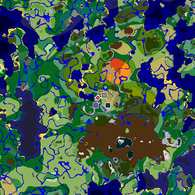 Predicted biome map of Java 1.19.2 seed 5581634283896051901 around estimated spawn