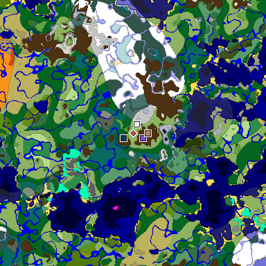 Predicted biome map of Java 1.19.2 seed 3973969539593564372 around estimated spawn