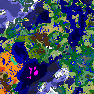 Predicted biome map of Java 1.19.2 seed 3166423226148197901 around estimated spawn