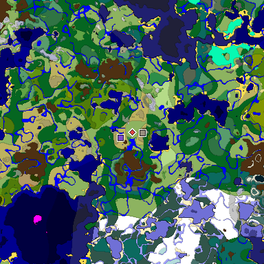 Predicted biome map of Java 1.19.2 seed 525610469678524327 around estimated spawn
