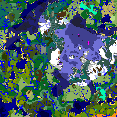 Predicted biome map of Java 1.19.2 seed -3095168347529058425 around estimated spawn