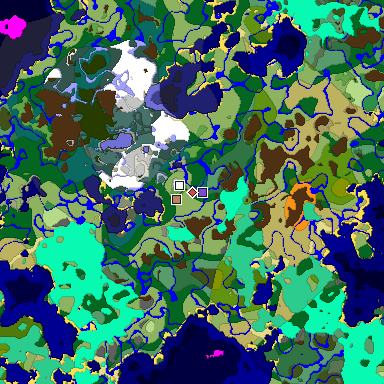 Predicted biome map of Java 1.19.2 seed 8815432812667482297 around estimated spawn