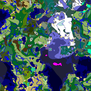 Predicted biome map of Java 1.19.2 seed -6606019811383630709 around estimated spawn