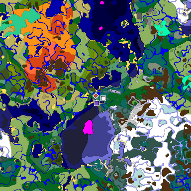 Predicted biome map of Java 1.19.2 seed -7144635825452743690 around estimated spawn