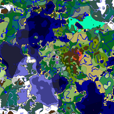 Predicted biome map of Java 1.19.2 seed 4016995060357881221 around estimated spawn