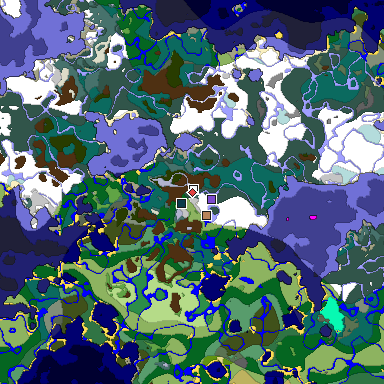 Predicted biome map of Java 1.19.2 seed 3181307432364079528 around estimated spawn