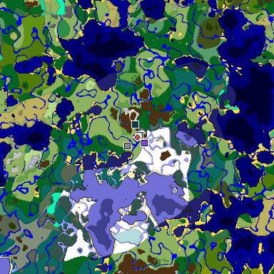 Predicted biome map of Java 1.19.2 seed -1004563257044107554 around estimated spawn